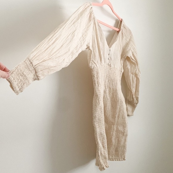 NWT ASOS Stone Smocked Puff Sleeve Peasant Mini Dress 2 - Picture 9 of 12